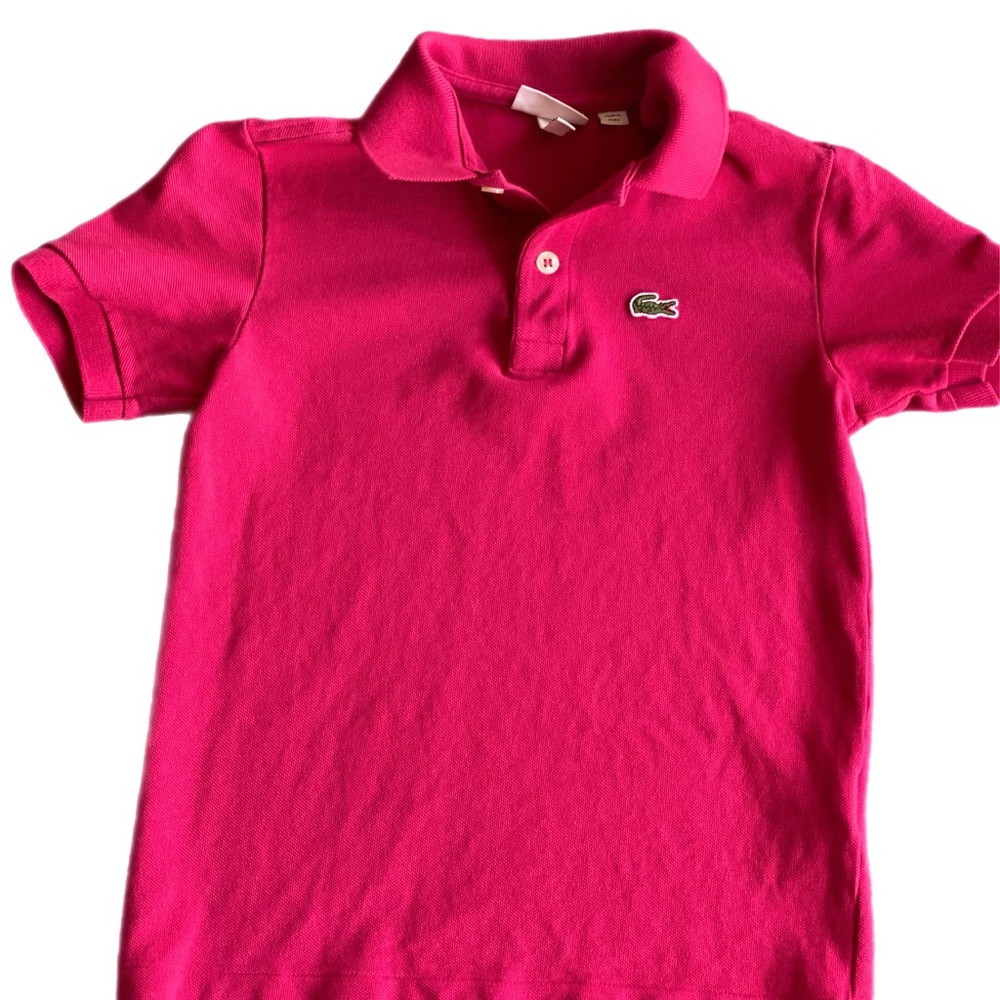$85 Girls LACOSTE Fuchsia Pink Pique Cotton Croc Logo Polo Shirt Top Size 8